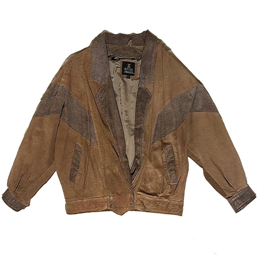 Vintage 80s leather jacket by Byrnes & Baker with snakeskin-textured accents